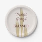 Thanksgiving Wheat Thankful Grateful Blessed 7" Papieren Bordje (Voorkant)