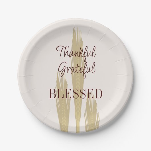 Thanksgiving Wheat Thankful Grateful Blessed 7" Papieren Bordje (Voorkant)