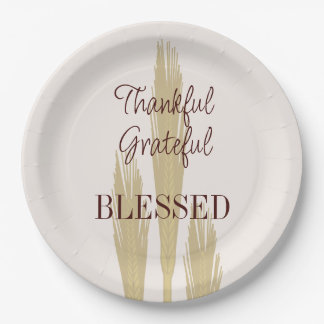 Thanksgiving Wheat Thankful Grateful Blessed 9" Papieren Bordje