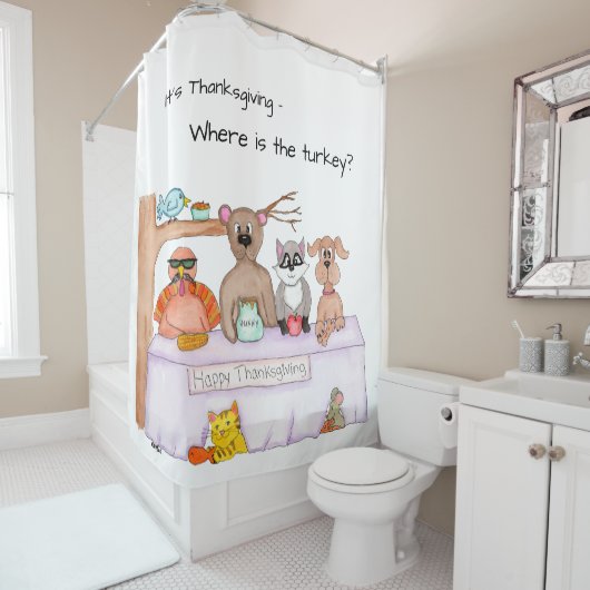 Thanksgiving - Where is the Turkey? Douchegordijn (In situ)