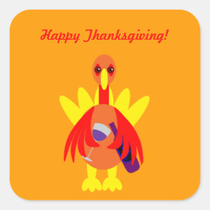 Thanksgiving Wijn Drink Turkse tickers Vierkante Sticker