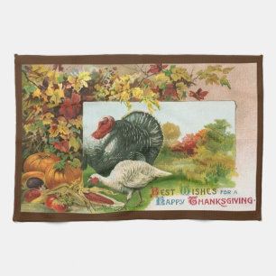  Thanksgiving, wilde kalkoenen - herfstkleuren Theedoek
