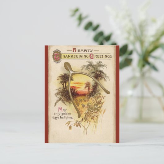  Thanksgiving Wishbone en Tarwe Briefkaart (Staand voorkant)
