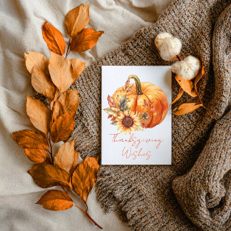 Thanksgiving Wishes Pumpkin & Sunflower Card Kaart