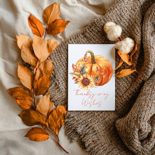 Thanksgiving Wishes Pumpkin & Sunflower Card Kaart