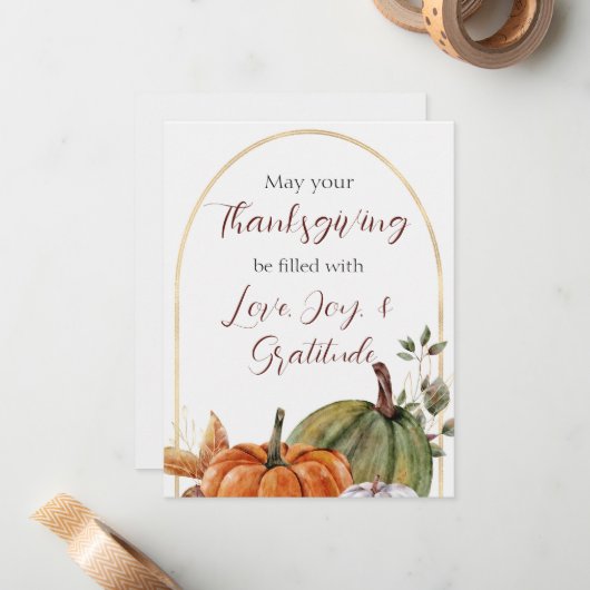 Thanksgiving Wishes Vakantie pompoen Waterverf Notitiekaartje (Voorkant / Achterkant in situ)