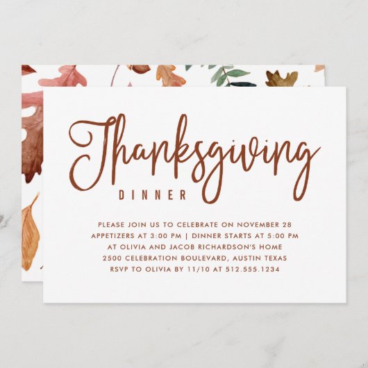 Thanksgiving | Wit met Autumn Leaves Kaart (Voorkant / Achterkant)