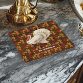 Thanksgiving Wit Turkije Herfstbladeren Monogram Kartonnen Onderzetters