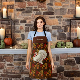 Thanksgiving Wit Turkije Herfstbladeren Monogram Schort