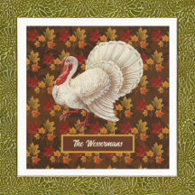 Thanksgiving Wit Turkije Herfstbladeren Monogram