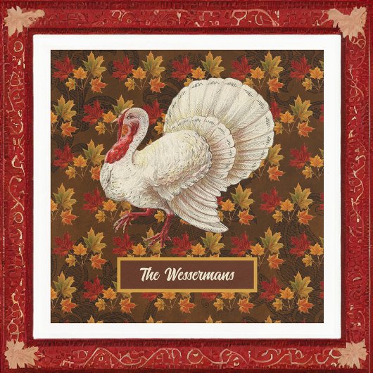 Thanksgiving Wit Turkije Herfstbladeren Monogram Servet