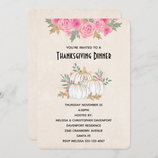 Thanksgiving witte en goudpompoenen Waterverf Kaart (Voorkant / Achterkant)