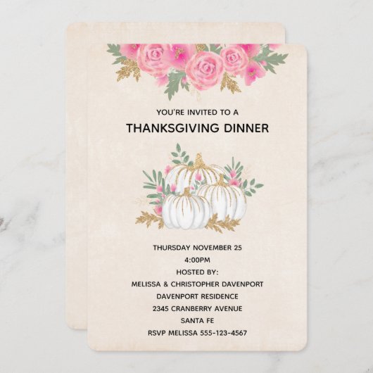 Thanksgiving witte en goudpompoenen Waterverf Kaart (Voorkant / Achterkant)