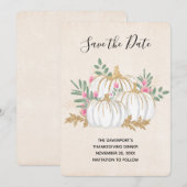 Thanksgiving witte en goudpompoenen Waterverf Save The Date (Voorkant / Achterkant)