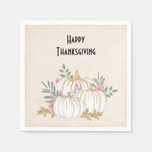 Thanksgiving witte en goudpompoenen Waterverf Servet (Voorkant)