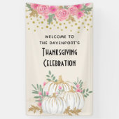 Thanksgiving witte en goudpompoenen Waterverf Spandoek (Verticaal)