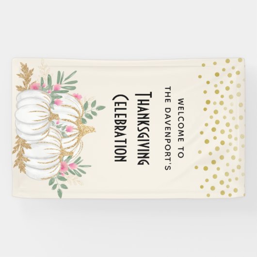 Thanksgiving witte en goudpompoenen Waterverf Spandoek (Horizontaal)