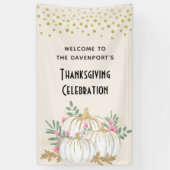 Thanksgiving witte en goudpompoenen Waterverf Spandoek (Verticaal)