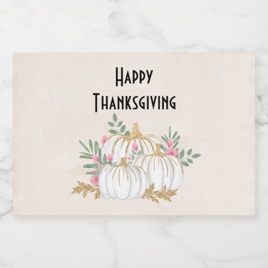 Thanksgiving witte en goudpompoenen Waterverf Sparkling Wijnetiket (Enkel label)