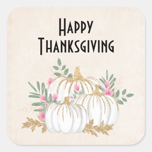 Thanksgiving witte en goudpompoenen Waterverf Vierkante Sticker (Voorkant)