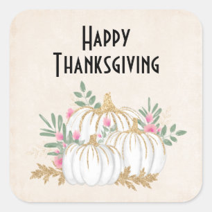 Thanksgiving witte en goudpompoenen Waterverf Vierkante Sticker