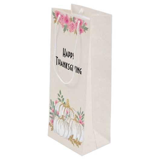 Thanksgiving witte en goudpompoenen Waterverf Wijn Cadeautas (Achterkant Gekanteld)