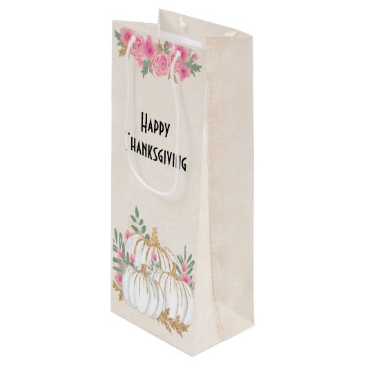 Thanksgiving witte en goudpompoenen Waterverf Wijn Cadeautas (Voorkant Gekanteld)