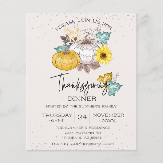 Thanksgiving - Witte glitterpompoenbegroting Flyer (Voorkant)