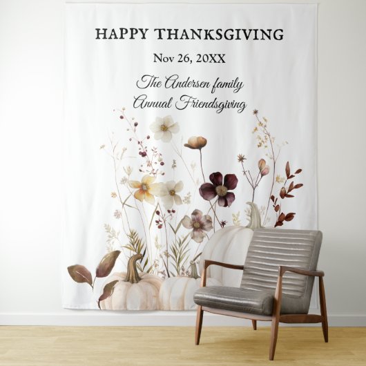 Thanksgiving Witte Pompoen Bloem Afbeelding Achter Wandkleed (In situ)