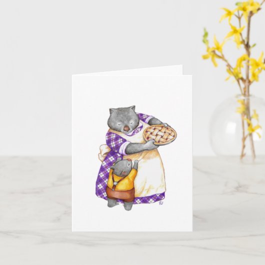 Thanksgiving Wombat Grootmoeder en kleinzoon Kaart (Gele Bloem)