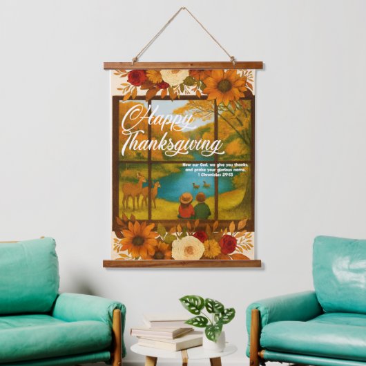 Thanksgiving Wood Topped Wall Tapestry Hangend Wandkleed (Woonkamer)