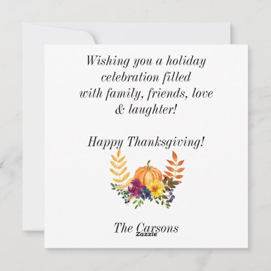 Thanksgiving woorden aangepast feestdagenkaart (Achterkant)