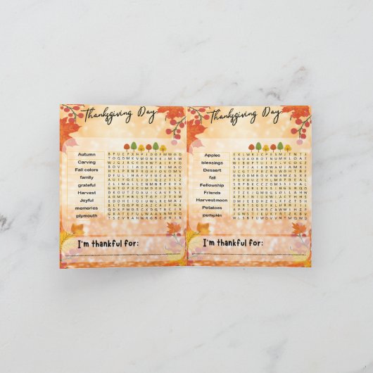 THANKSGIVING WORD SEARCH ACTIVITY KAART (Binnen)