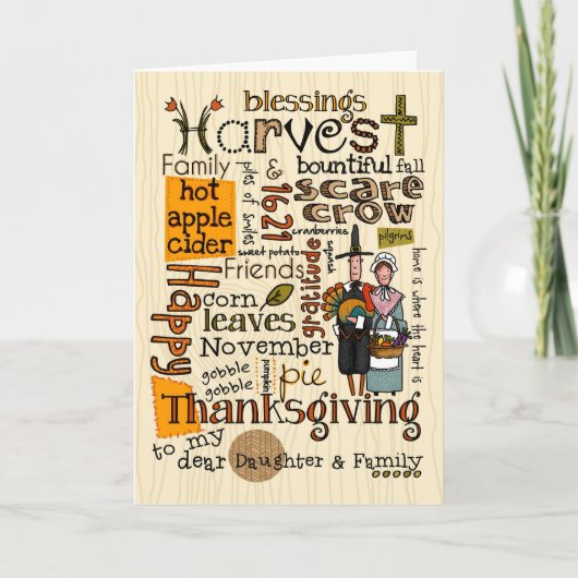 Thanksgiving Wordcloud - Dochter & haar Familie Feestdagen Kaart (Voorkant)