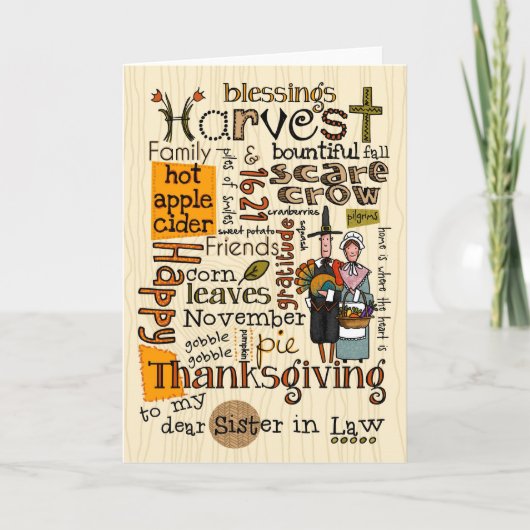 Thanksgiving Wordcloud - Zuster in Wet Feestdagen Kaart (Voorkant)