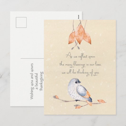 Thanksgiving zegeningen herfstbladeren en vogels feestdagenkaart (Voorkant / Achterkant)