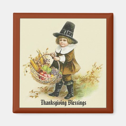 Thanksgiving Zegeningen Pelgrim Boy Magneet (Voorkant)