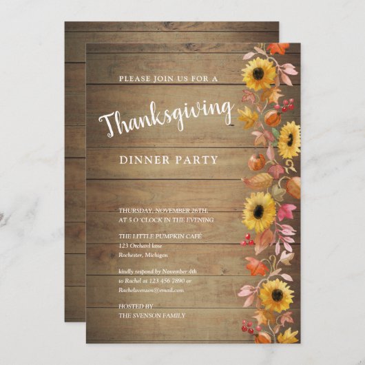 Thanksgiving zonnebloemen en bladeren kaart (Voorkant / Achterkant)