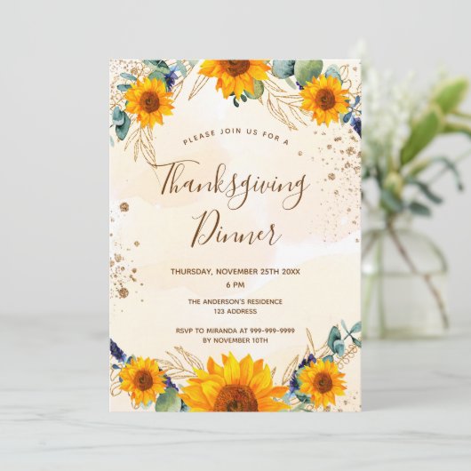 Thanksgiving zonnebloemen eucalyptusherfst kaart (Staand voorkant)