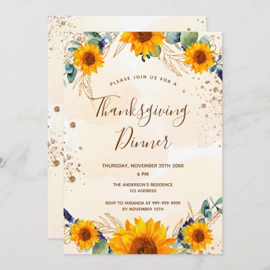 Thanksgiving zonnebloemen eucalyptusherfst kaart (Voorkant / Achterkant)