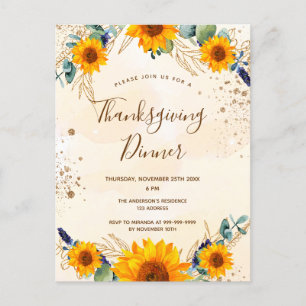Thanksgiving zonnebloemen eucalyptusherfst uitnodiging briefkaart