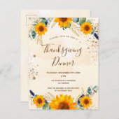 Thanksgiving zonnebloemen eucalyptusherfst uitnodiging briefkaart (Voorkant / Achterkant)