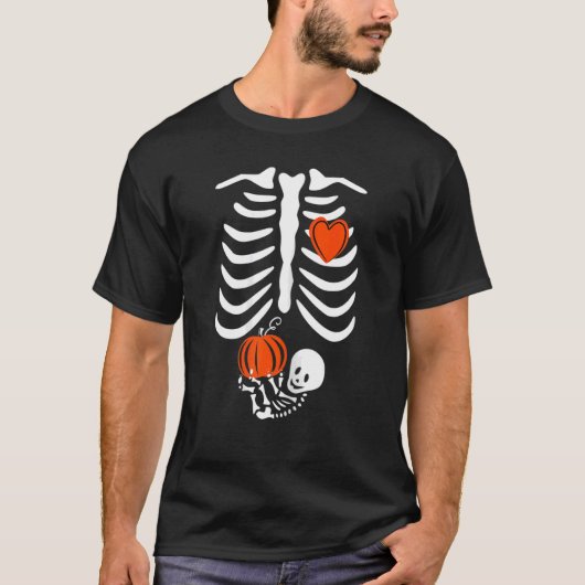 Thanksgiving Zwangerschap Aankondiging Skeleton Ba T-shirt (Voorkant)