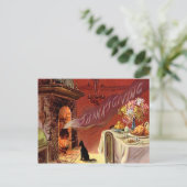 Thanksgiving zwarte katteFireplace Turkije Feestdagenkaart (Staand voorkant)