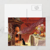 Thanksgiving zwarte katteFireplace Turkije Feestdagenkaart (Voorkant / Achterkant)