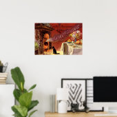 Thanksgiving zwarte katteFireplace Turkije Poster (Thuiskantoor)