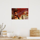 Thanksgiving zwarte katteFireplace Turkije Poster (Keuken)