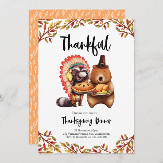 Thanksgivingen schattige dieren Uitnodiging (Voorkant / Achterkant)