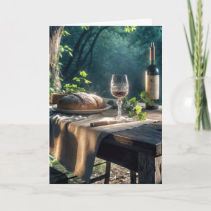 Thanksgivingtafel met wijn in een bos kaart