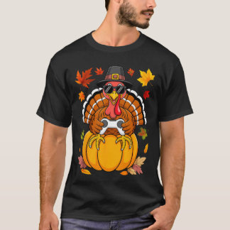 Thanksgivingurkey Gamer Pumpkin Boys eens Gaming f T-shirt